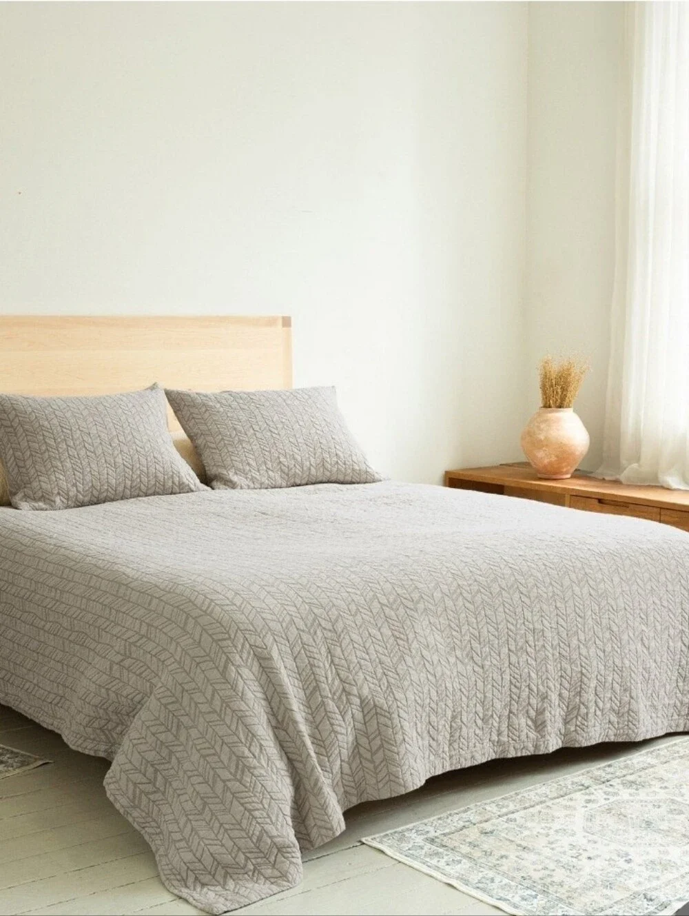 (6) Avacado Herringbone 3piece Organic Cotton Coverlet Set
